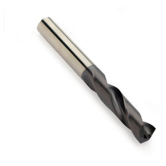 8.6 mm Dia. × 10 mm Shank × 47 mm Flute Length × 89 mm OAL, 140°, TiAlN, Coolant Thru, DIN 6535 HA | DIN 6537 K, Round Solid Carbide Drill - Exact Industrial Supply