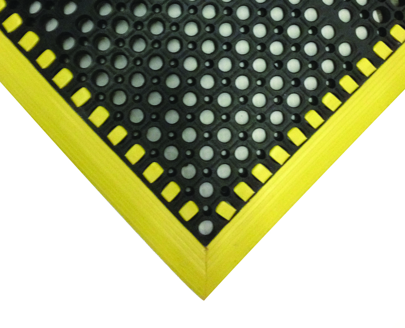 40" x 124" x 7/8" Thick Safety Wet / Dry Mat - Black / Yellow - Caliber Tooling