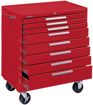 8-Drawer Roller Cabinet w/ball bearing Dwr slides - 40'' x 20'' x 34'' Red - Caliber Tooling