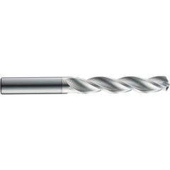 10.1 mm Dia. × 12 mm Shank × 40 mm Flute Length × 102 mm OAL, 3xD, 124°, Uncoated, 3 Flute, External, Round Solid Carbide Drill - Exact Industrial Supply