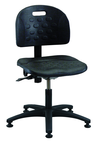 Polyurethane Task Stool - Adj. Contoured Bbackrest, Seat and Back Tilt, Glides Standard, Casters Optional, Pneu Hgt Adj, Contoured Waterfall Seat, Black Plastic ABS Base, Desk Hgt 17"-22.5" - Caliber Tooling