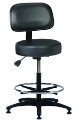 Heavy-Duty NaughaSoft Vinyl Stool 16 x 4" Round Seat, Contoured Backrest, Ppneumatic Hgt. Adj. - Adj. 18" Back is 16" W x 10" D, Height 22.5" - 32.5" - Caliber Tooling