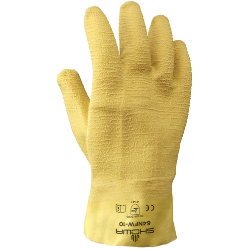 General purpose natural rubber fully-coated 10″ gauntlet cuff yellow wrinkle-finish/large - Caliber Tooling