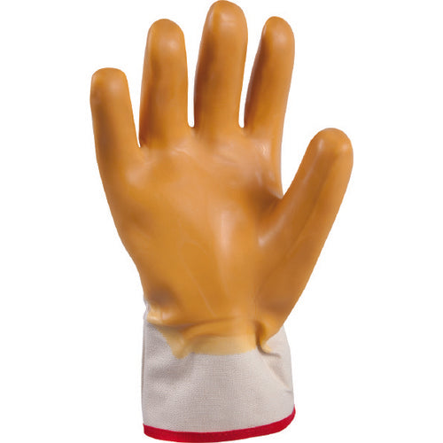 General purpose natural rubber palm-coated reinforced safety cuff white w/yellow dip smooth-finish/L - Caliber Tooling