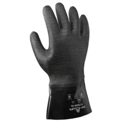 Chemical resistant neoprene fully coated heavyweight 12″ gauntlet black rough finish/large - Caliber Tooling