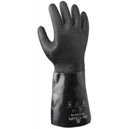 Chemical resistant neoprene fully coated heavyweight 14″ gauntlet black rough finish/large - Caliber Tooling