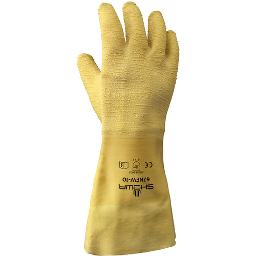 General purpose natural rubber fully coated 14″ gauntlet cuff yellow wrinkle-finish/large - Caliber Tooling