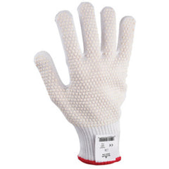 Cut resistant 10-gauge seamless knit PVC dotted HPPE w/Stainless Steel white ambidextrous ANSI CUT LEVEL 4/medium - Caliber Tooling