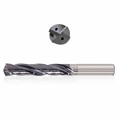 0.4016 mm Dia. × 12 mm Shank × 325 mm Flute Length × 375 mm OAL, 25xD, 135°, Varianta Supral, 2 Flute, Coolant Thru, h6, Cylindrical, Solid Carbide Drill