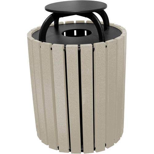 Trash Receptical Poly Rain Cap Round 49 Gal-Sand - Exact Industrial Supply