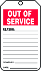 Status Record Tag, Out Of Service, 25/Pk, Plastic - Caliber Tooling