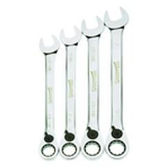 4 Piece - 12 Pt Ratcheting Combination Wrench Set - High Polish Chrome Finish SAE - 13/16" - 1" - Caliber Tooling