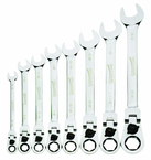 8 Piece - 12 Pt Ratcheting Flex-Head Combination Wrench Set - High Polish Chrome Finish SAE; 5/16 - 3/4" - Caliber Tooling