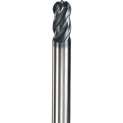 ‎13/32″ Dia. × 7/16″ Shank × 15/16″ DOC × 2-3/4″ OAL, Carbide AlTiN, Spiral , 4 Flute, Ballnose End Mill - Exact Industrial Supply