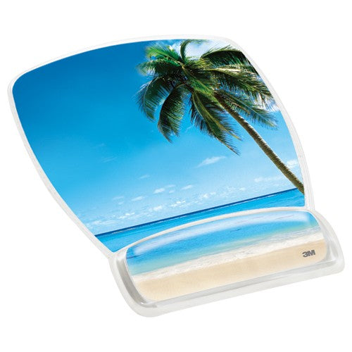 3M Gel Mousepad Wristrest MW308BH Compact Size Clear Gel Beach Design 6.8″ × 8.6″ × 0.75″ - Caliber Tooling