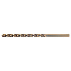 25/64 RHS / RHC HSS-CO 8% (M42) 135 Degree Split Point Q-Cobalt Wide Land Parabolic Taper Length Drill - Straw / Gold Oxide - Exact Industrial Supply