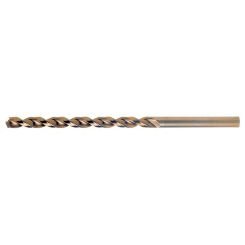 11.50mm RHS / RHC HSS-CO 8% (M42) 135 Degree Split Point Q-Cobalt Wide Land Parabolic Taper Length Drill - Straw / Gold Oxide - Exact Industrial Supply