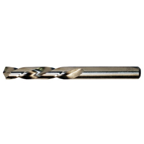 1/4-E LHS / LHC HSS-CO 8% (M42) 135 Degree Split Point Cobalt Left Hand Mechanics Length Drill - Straw / Gold Oxide - Exact Industrial Supply