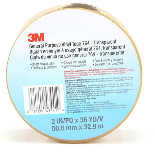 3M General Purpose Vinyl Tape 764 Transparent 2 in × 36 yd 5 mil Individually Wrapped Conveniently Packaged - Caliber Tooling