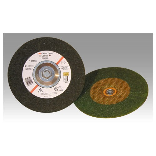 3M Green Corps Depressed Center Wheel 24 Grit 4″ × 1/4″ × 3/8″ 10 - Caliber Tooling