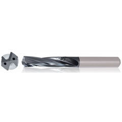 11/32″ Dia. × 10 mm Shank × 47 mm Flute Length × 89 mm OAL, 3xD, TiAlCN, 2 Flute, Coolant Thru, h6, Cylindrical, Solid Carbide Drill Series/List #5613 - Exact Industrial Supply