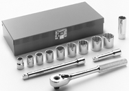 13 Piece - #A31 - 3/8 to 7/8" - 3/8'' Drive - 12 Point - Socket Set - Caliber Tooling