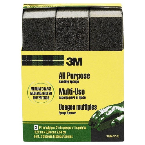 ‎3M General Purpose Sanding Sponge 909NA-3P-CC 3 3/4″ × 2 5/8″ × 1″ Dual Grit Medium/Coarse - Caliber Tooling