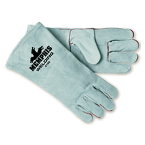 Welding Gloves - Gray Economy Shoulder Grade - Cotton Lined - Wing Thumb - Size Large - Caliber Tooling