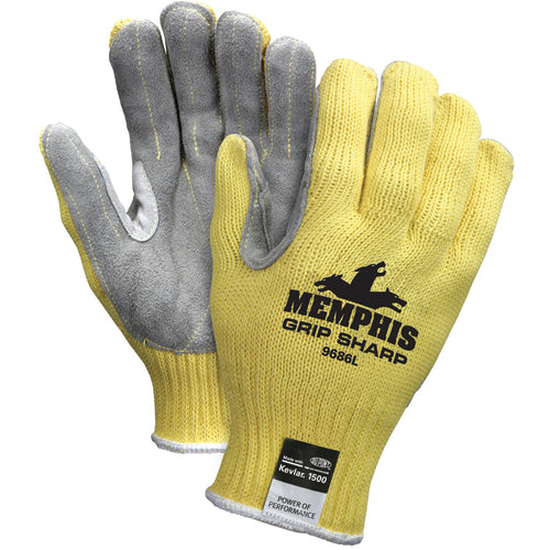 MCR Safety Cut Pro Gloves - 7 Gauge Kevlar Shell - Leather Palm - Size Large - Caliber Tooling