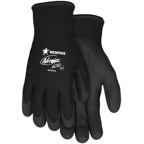 Ninja Ice Gloves - 15 Gauge Black Nylon - Acrylic Terry Inner -HPT Palm and Fingertips - Size Medium - Caliber Tooling