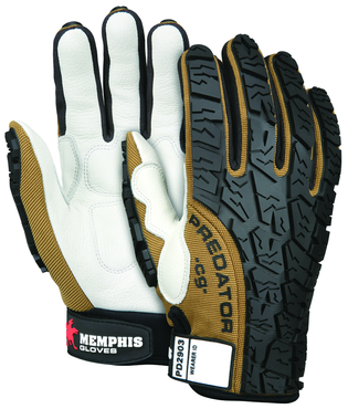 Predator Foam Padded Cow Grain Leather Palm, Tire Tread TPR Coating Gloves - Size Large - Caliber Tooling