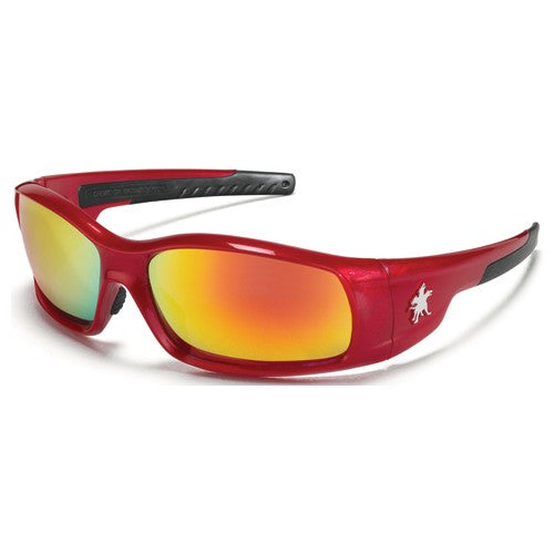 Safety Glasses - Fire Mirror Lens - Red Frame SR1 Style - Caliber Tooling