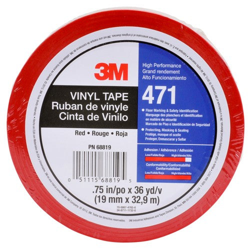 3M Vinyl Tape 471 Red 3/4″ × 36 yd 5.2 mil Individually Wrapped Conveniently Packaged - Caliber Tooling