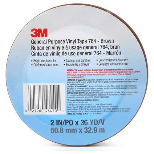 3M General Purpose Vinyl Tape 764 Brown 2″ × 36 yd 5 mil Individually Wraped Conveniently Packaged - Caliber Tooling