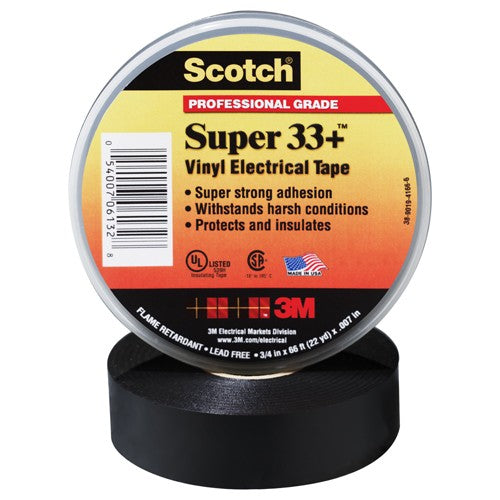 Scotch Super 33+ Vinyl Electrical Tape 3/4″ × 52 ft Black - Caliber Tooling