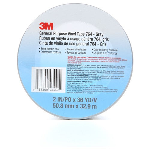 3M General Purpose Vinyl Tape 764 Gray 2″ × 36 yd 5 mil Individually Wrapped Conveniently Packaged - Caliber Tooling